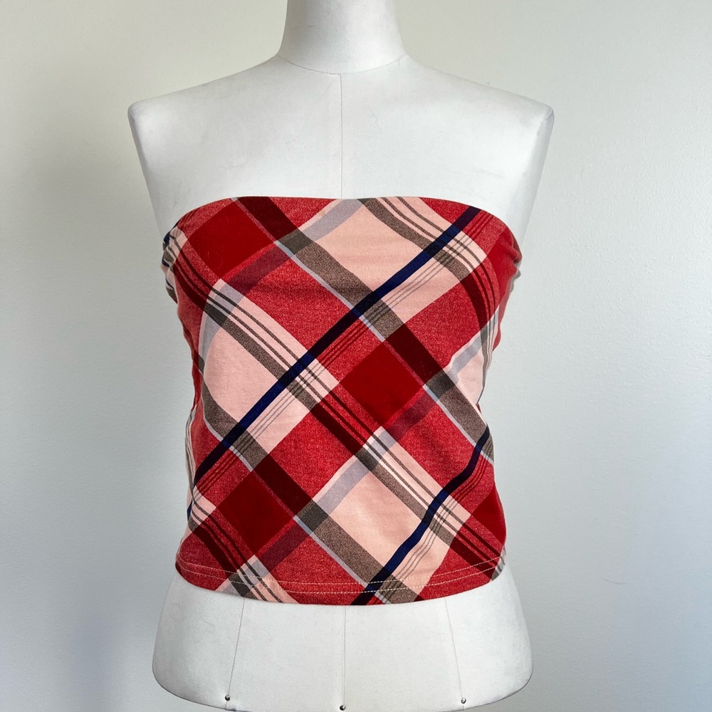 Urban Outfitters Red and Pink Plaid Top